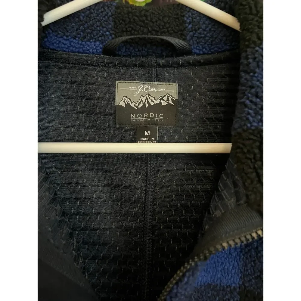 J Crew Nordic Sherpa Fleece Vest Terry Buffalo Check Blue Black Men's M (Fits L)
